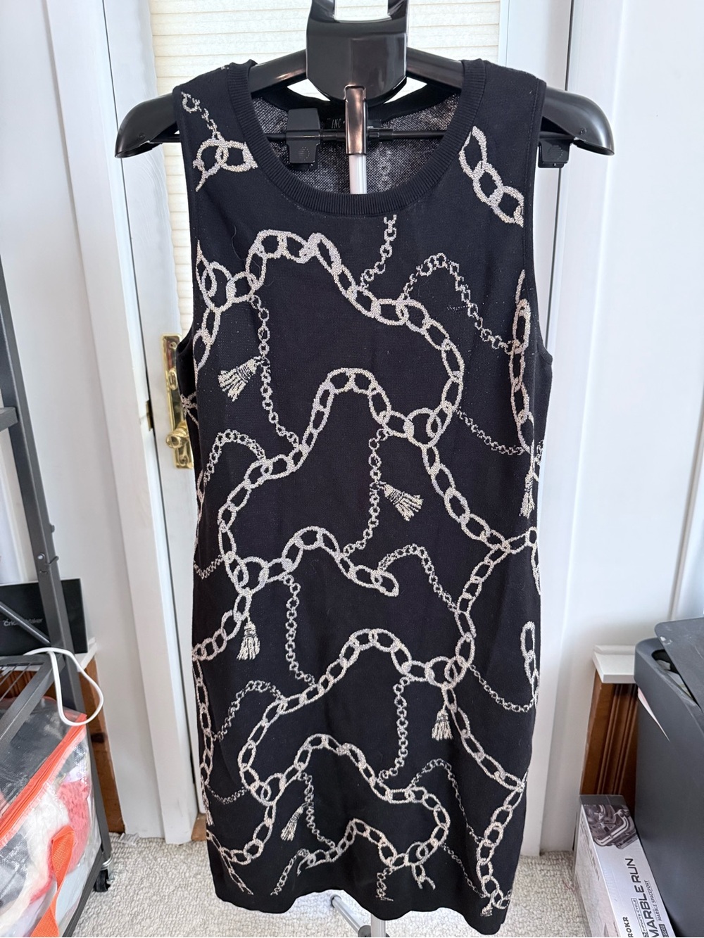 I.N.C. International Concepts Chain & tassel Print sheath Sweater Dress metallic